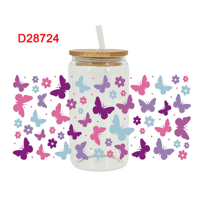 Wholesale Colorful Dancing Butterfly 16oz Cup UV DTF Wraps