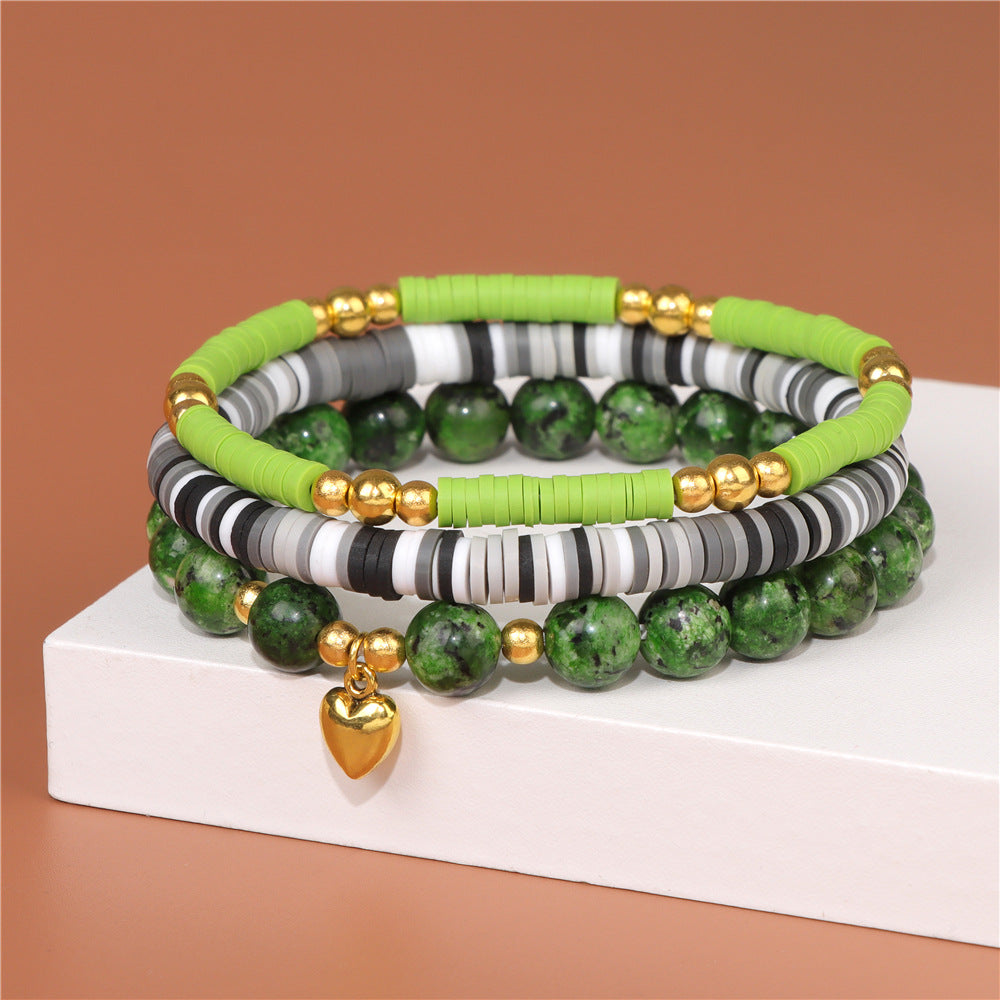 Peads de cerámica suave de piedra natural al por mayor brazalete de cordón elástico de tres piezas