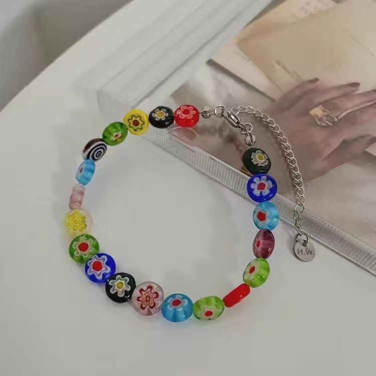Wholesale Colorful Flowers Handmade Beaded Glass Pearl Bracelet