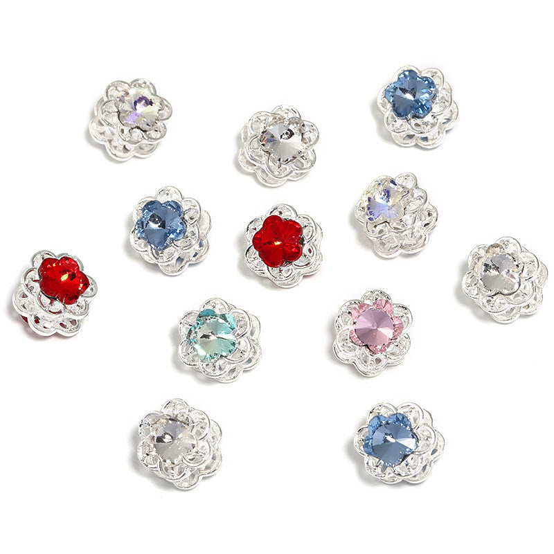 Wholesale 20pcs Heavy industry rhinestone five-petal flower diy beads double-sided hollow flower alloy beaded mobile phone chain necklace accessories