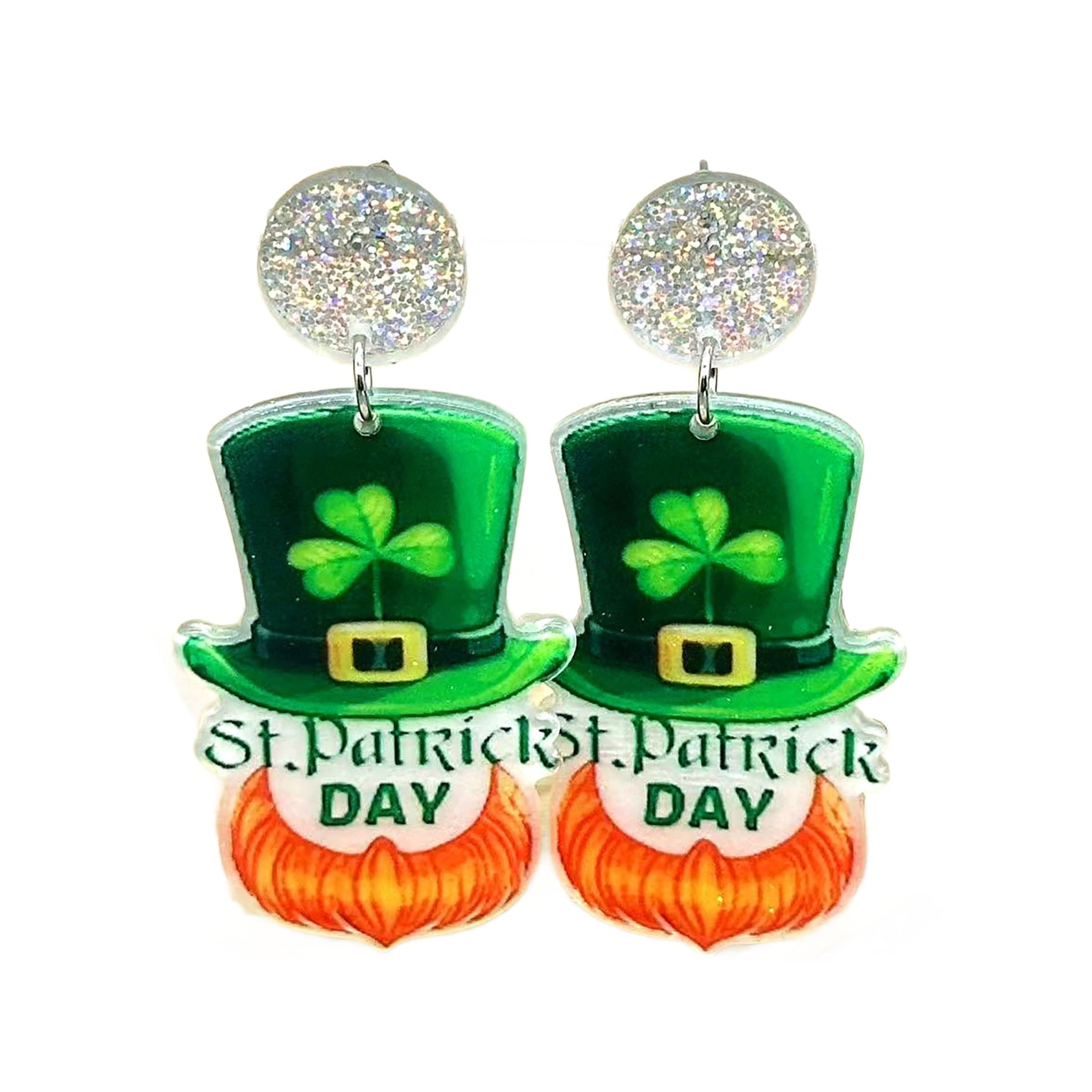 Wholesale St.  Patrick' s Day Green Shamrock Hat Cartoon Acrylic Earrings