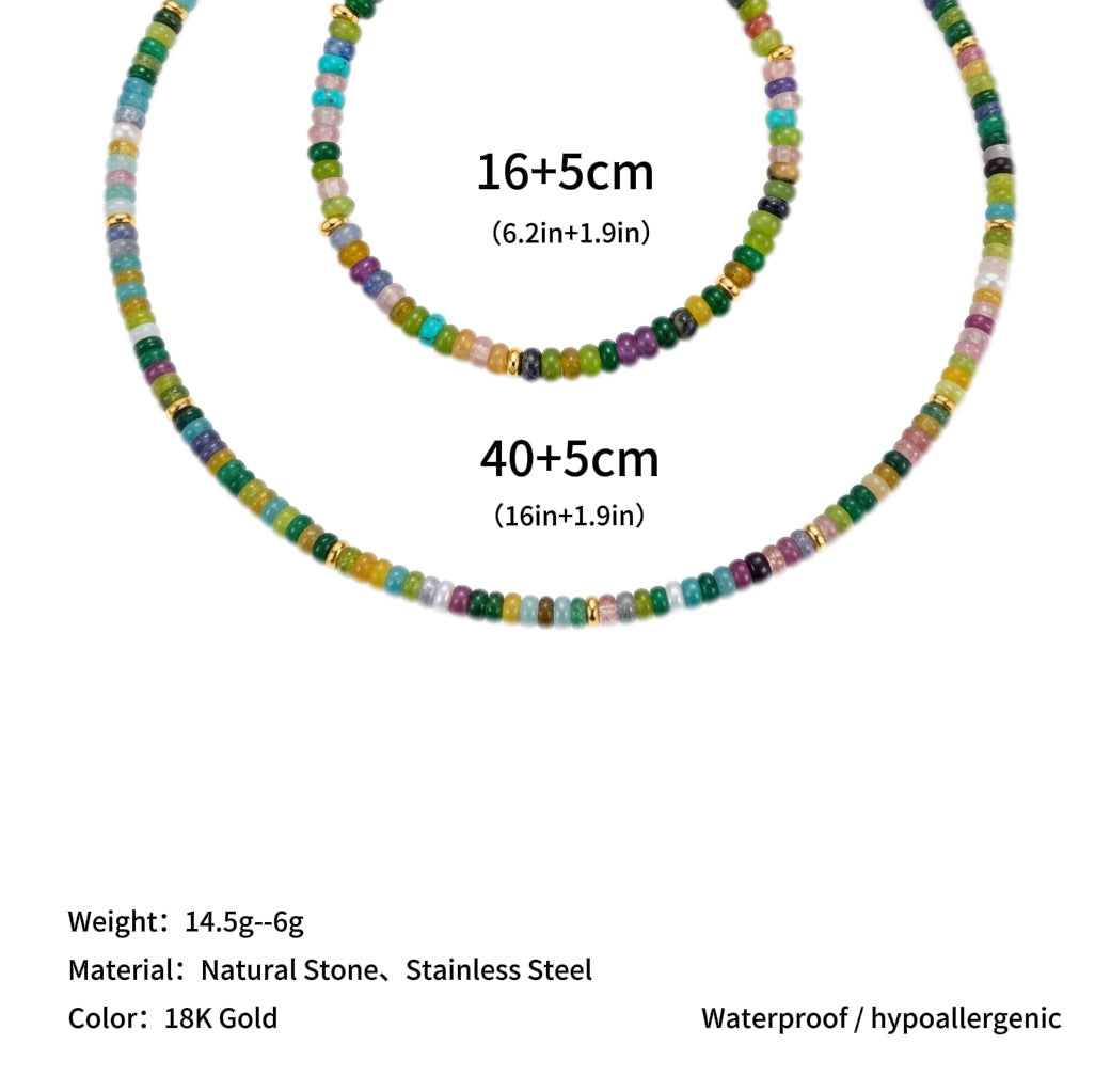 Wholesale Jewelry Set Colorful Dopamine Bohemian Style Beaded Tiger Eye Stone Bracelet Natural Stone Necklace