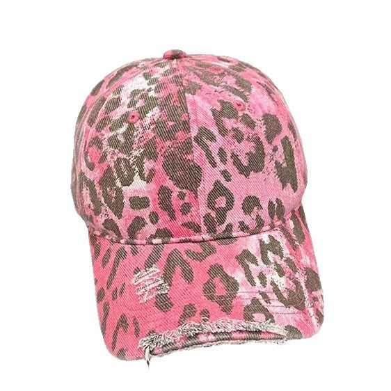Wholesale Pink leopard print ripped baseball cap bucket hat