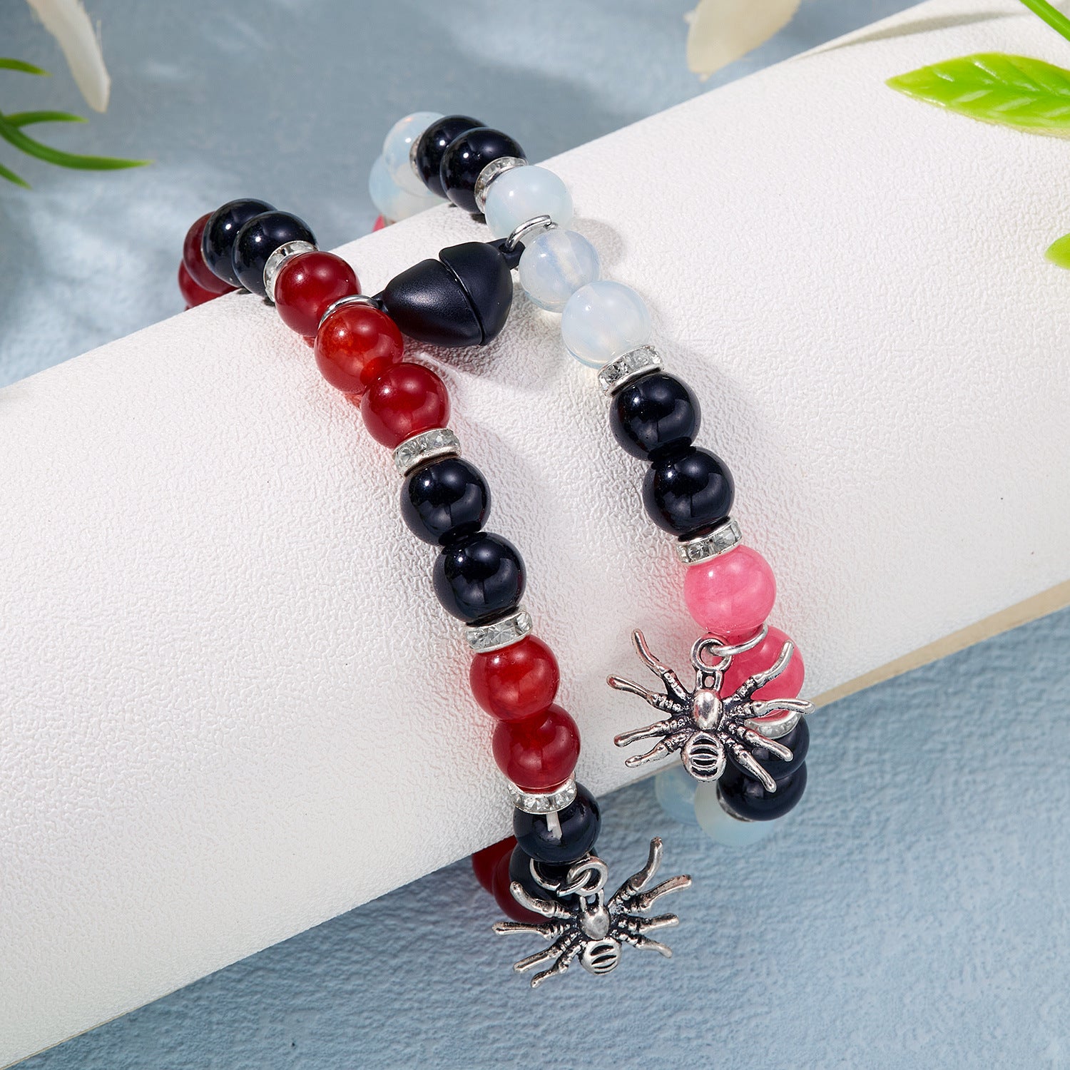 Wholesale Halloween Spider Heart Magnetic Elastic Adjustable Beaded Bracelet