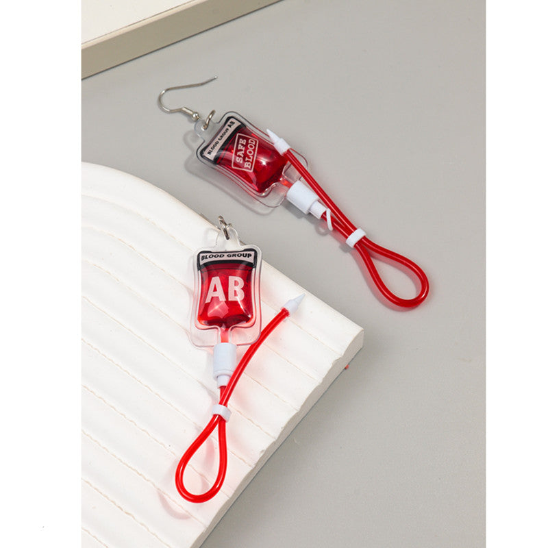 Wholesale Funny Creative Sweet and Cool Style Simulated Plasma Blood Bag Earrings