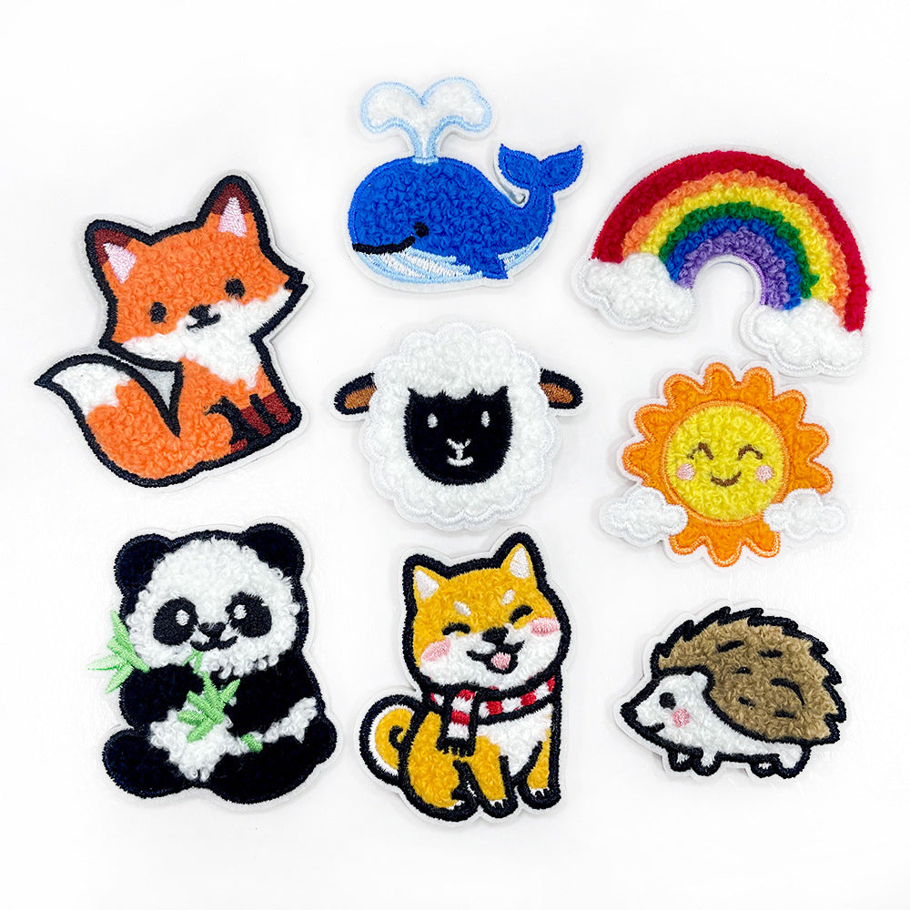 Wholesale Cartoon Animal Rainbow Sun Whale Series Towel Embroidered Patches Self Adhesive DIY Accessory For Shoes Hats Fashion Gift