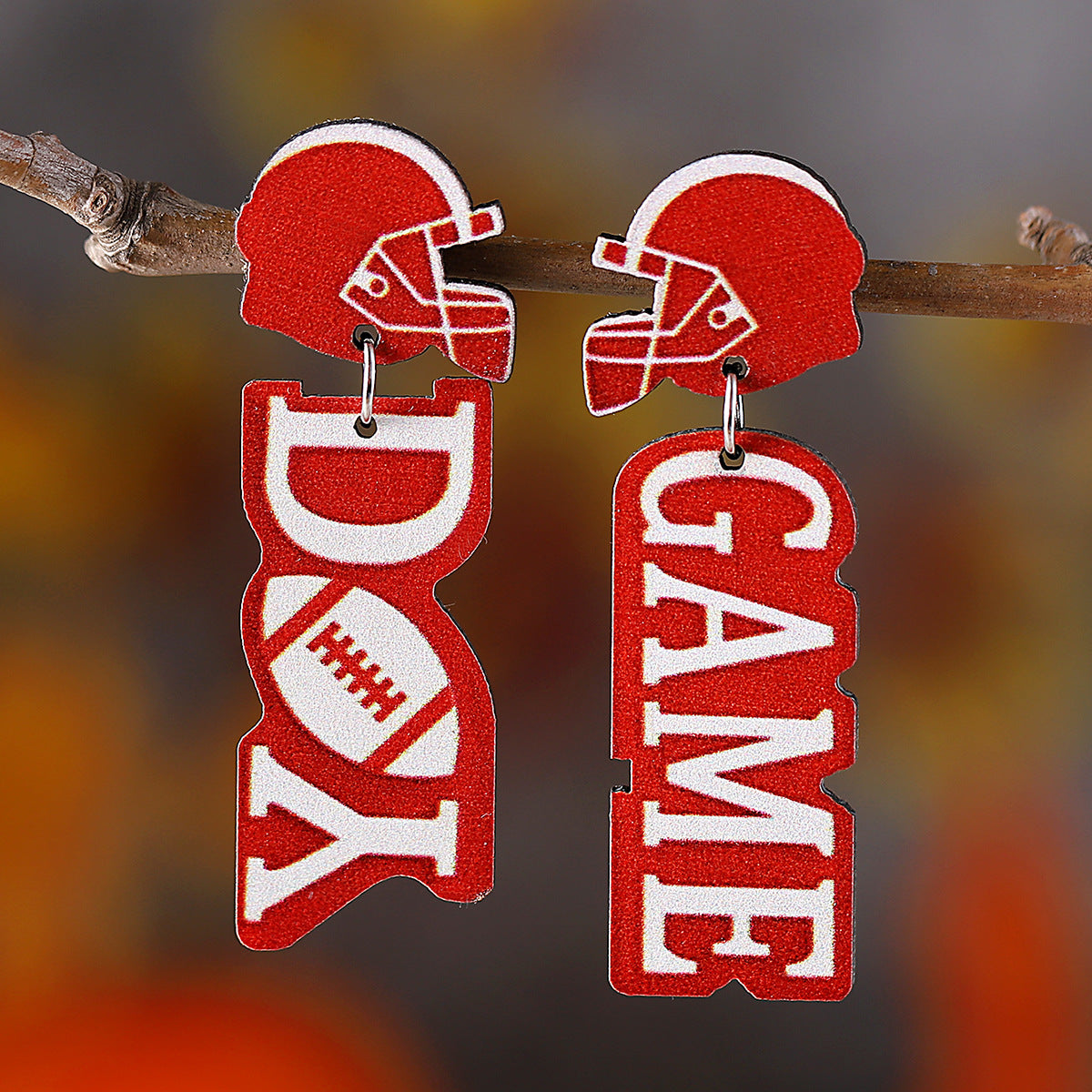 Wholesale  New Rugby Letter Helmet Stitching Pendant Earrings Rugby Events Wooden Double-sided Earrings Earrings