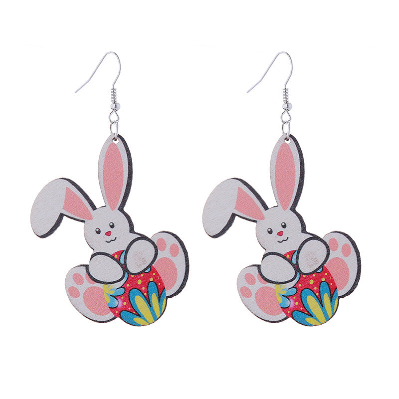Wholesale Easter Bunny Flower Basket Printed Egg Wooden Earrings