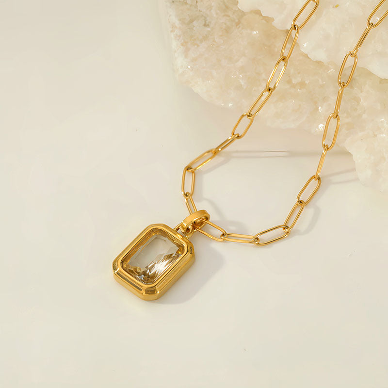 Wholesale Square colored diamond stainless steel necklace