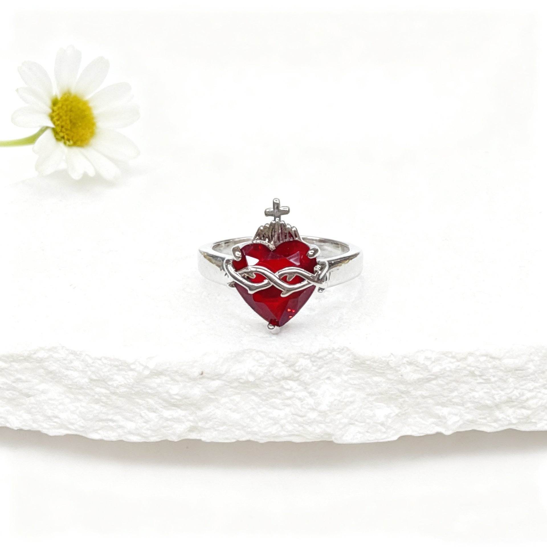 Wholesale Red Crown Heart Zircon Open  Charm   Ring