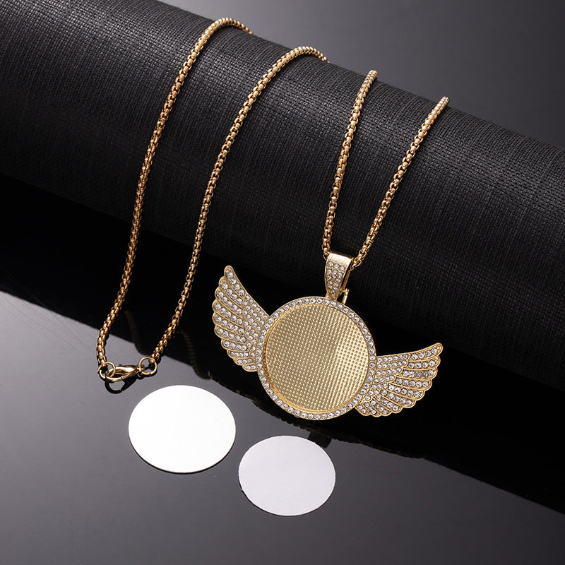 Wholesale Sublimation necklace angel wings necklace heart full diamond clavicle necklace
