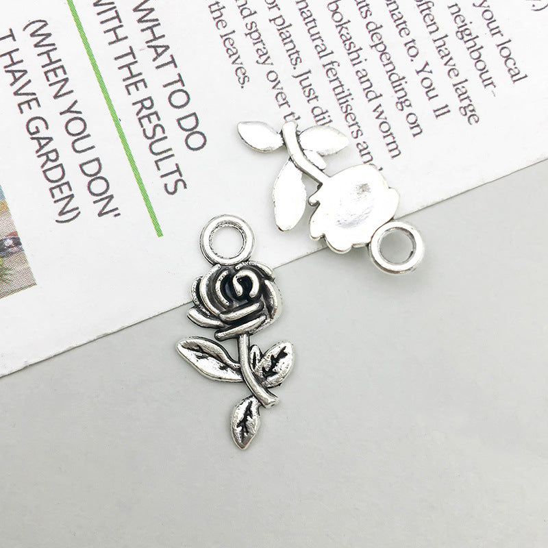 Wholesale 1 Retro Drip Oil Silver Alloy Rose DIY Pendant