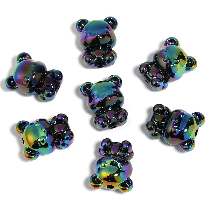Wholesale 100pcs UV Plating Color Solid Color Bear Cartoon Acrylic Beads DIY Loose Beads