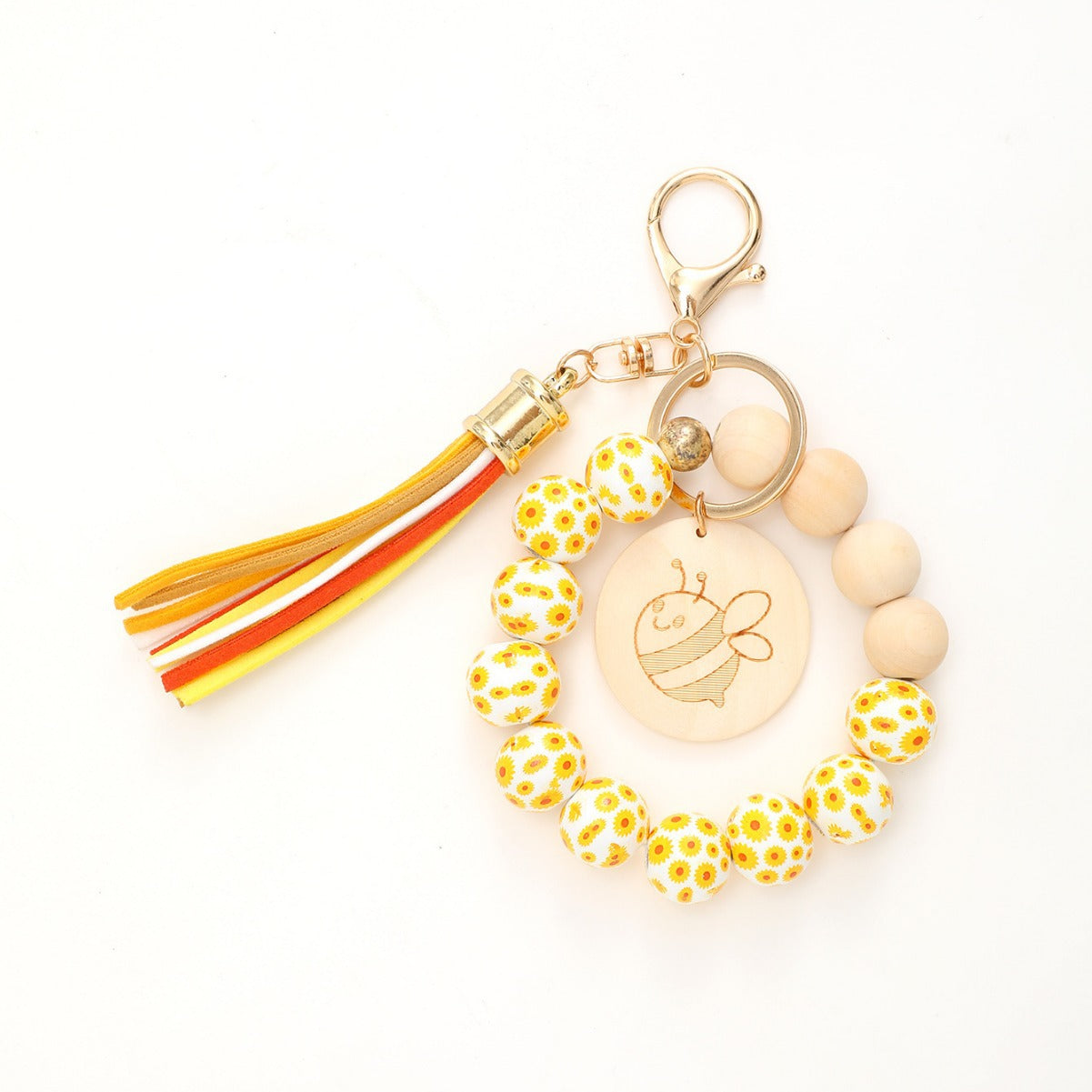 Wholesale Summer Holiday Style Fresh Colorful Wooden Beads Tassel Wood Wrist Keychain
