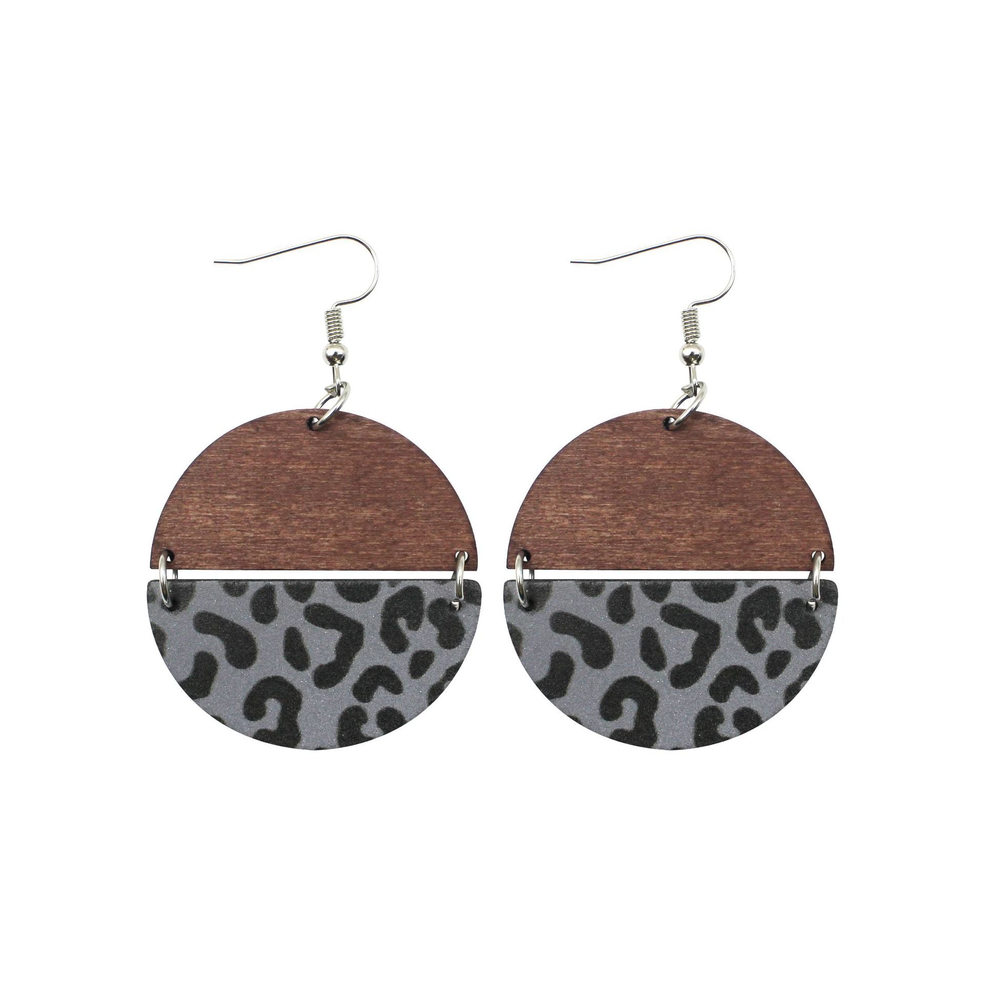 Wholesale Alloy Wood Board Reflective Leather Leopard Print Earrings