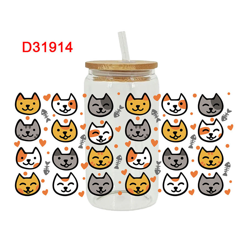 Wholesale Cute cat dog bow 16oz Cup UV DTF Wraps