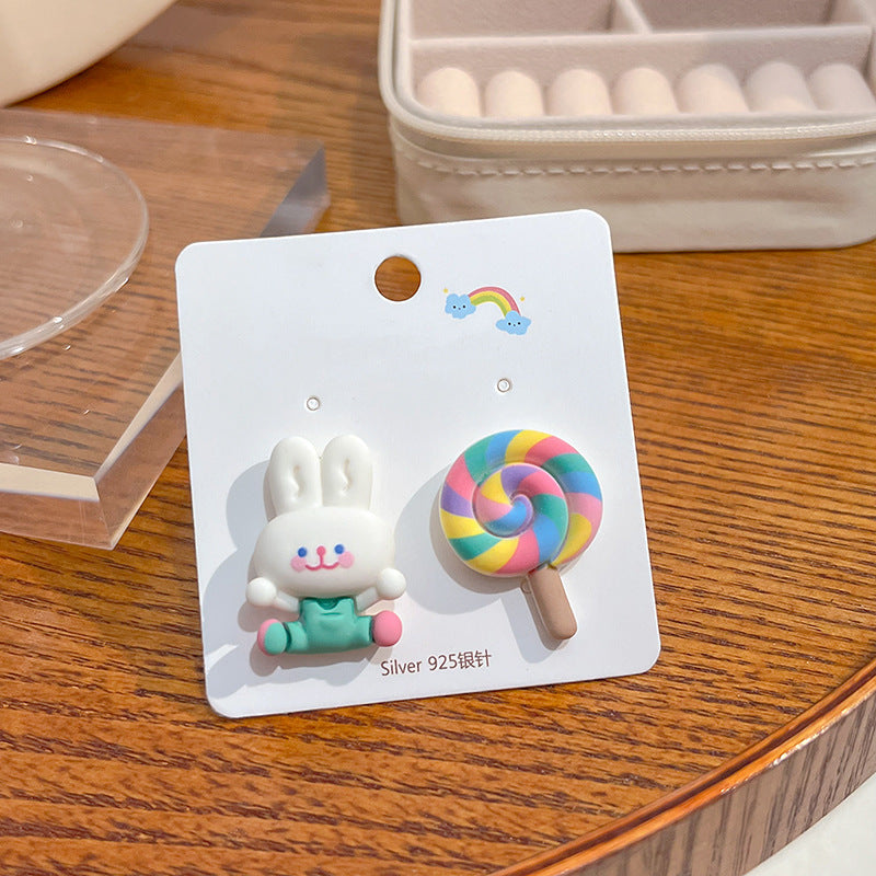 Wholesale Candy Color Rabbit Bear Ice Cream Match Color Strawberry Fruit Resin Earrings