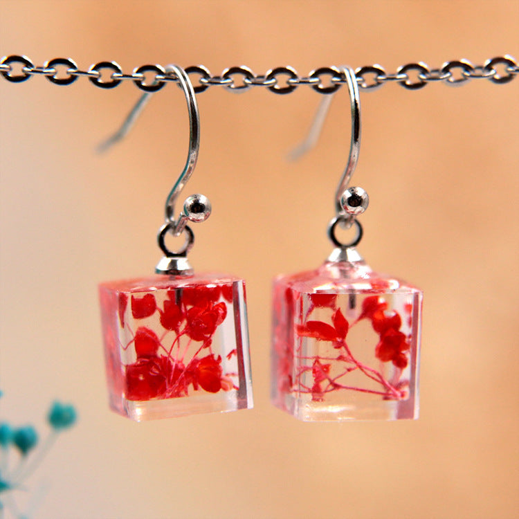 Wholesale 6pcs Resin Glue Dried Flower Baby's Breath Earrings