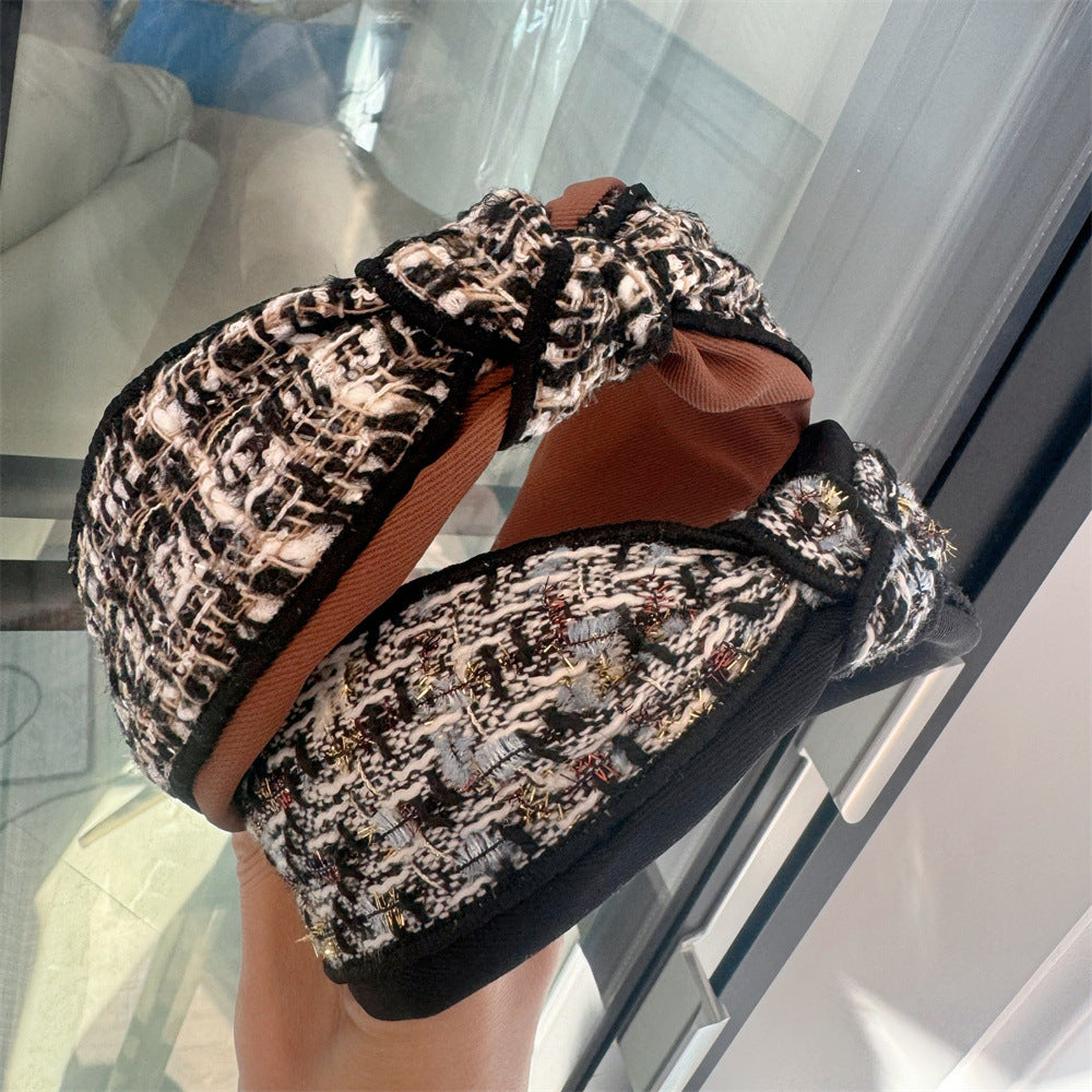 Wholesale Vintage French Style High Skull Knotted Houndstooth Headband