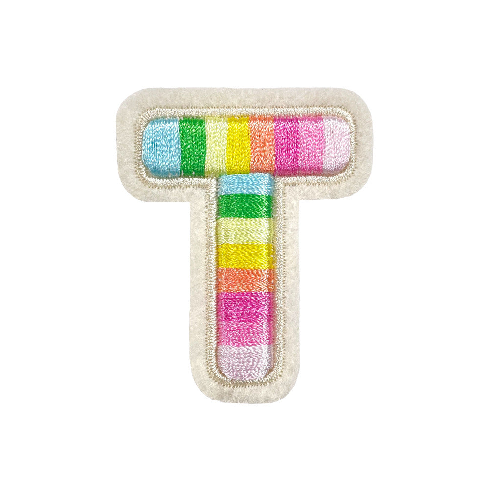 Wholesale Rainbow 3D Embroidered 26 Alphabet Letter Patches Self Adhesive DIY Fashion Accessory For Shoes Hats