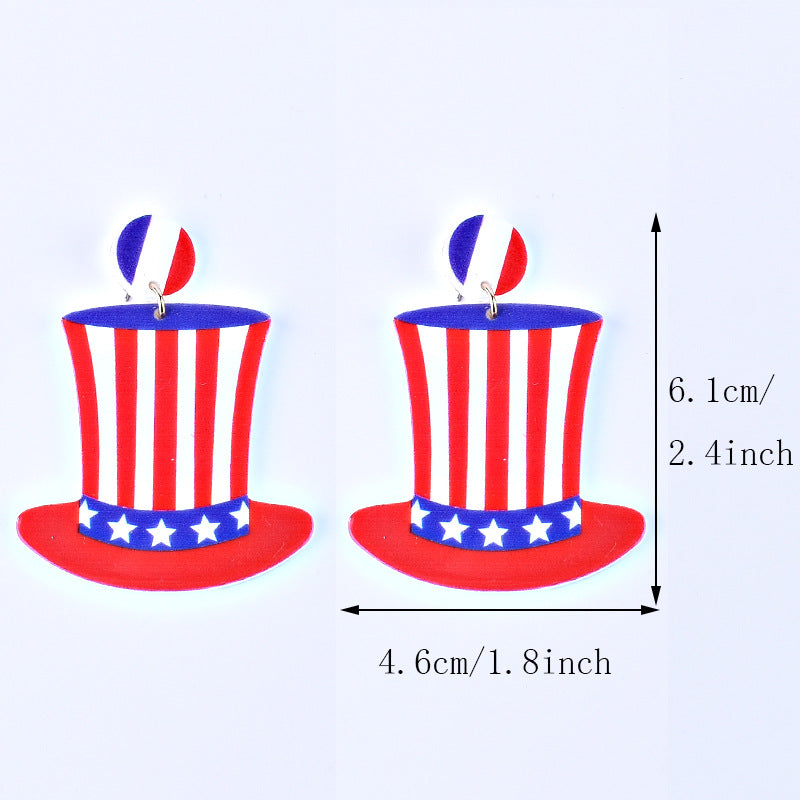 Wholesale American Independence Day Red White and Blue Striped Flag Love Heart Five-pointed Star Earrings