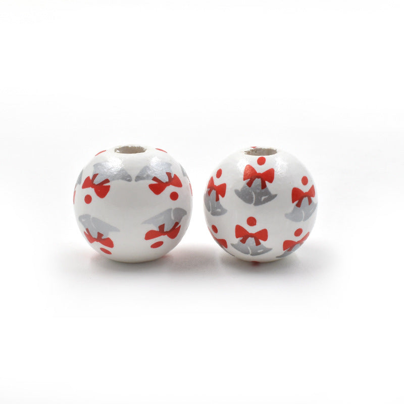 Wholesale 10PCS Christmas Wooden Beads New Year Bell Printed Wooden Beads