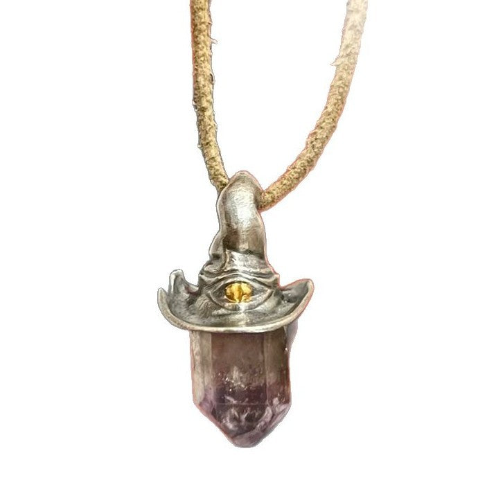 Wholesale Natural amethyst hexagonal pillar witch necklace