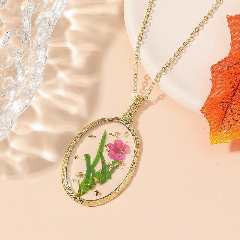 Wholesale Resin Dried Flower Handmade Epoxy Pendant Necklace
