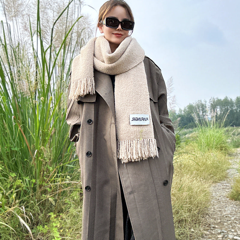 Wholesale Autumn and Winter Warm Gray Fringed Wool Scarf