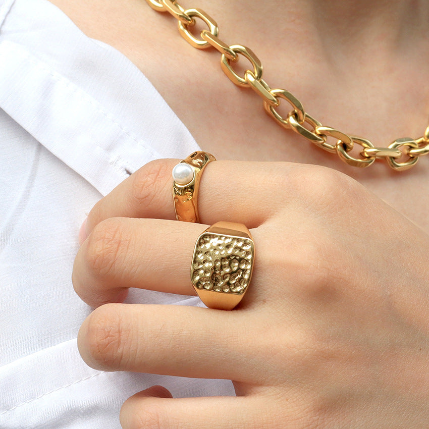 Wholesale Textured Pleated Titanium Steel Ring