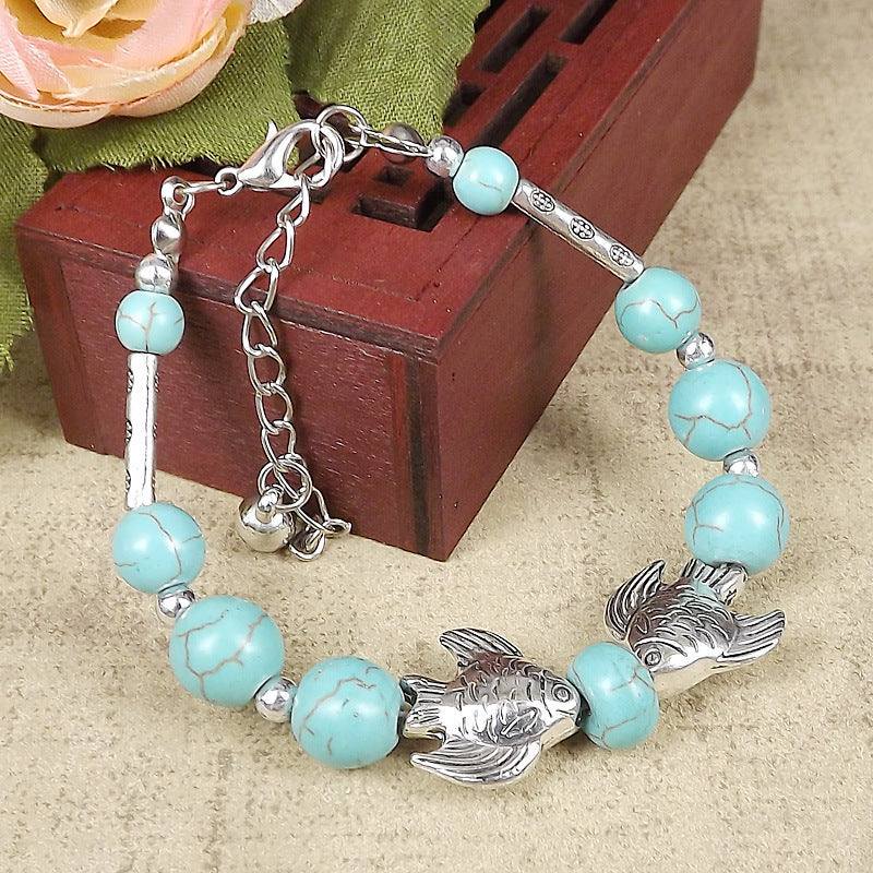 Wholesale Nepalese Retro Ethnic Style Turquoise Alloy Bracelet
