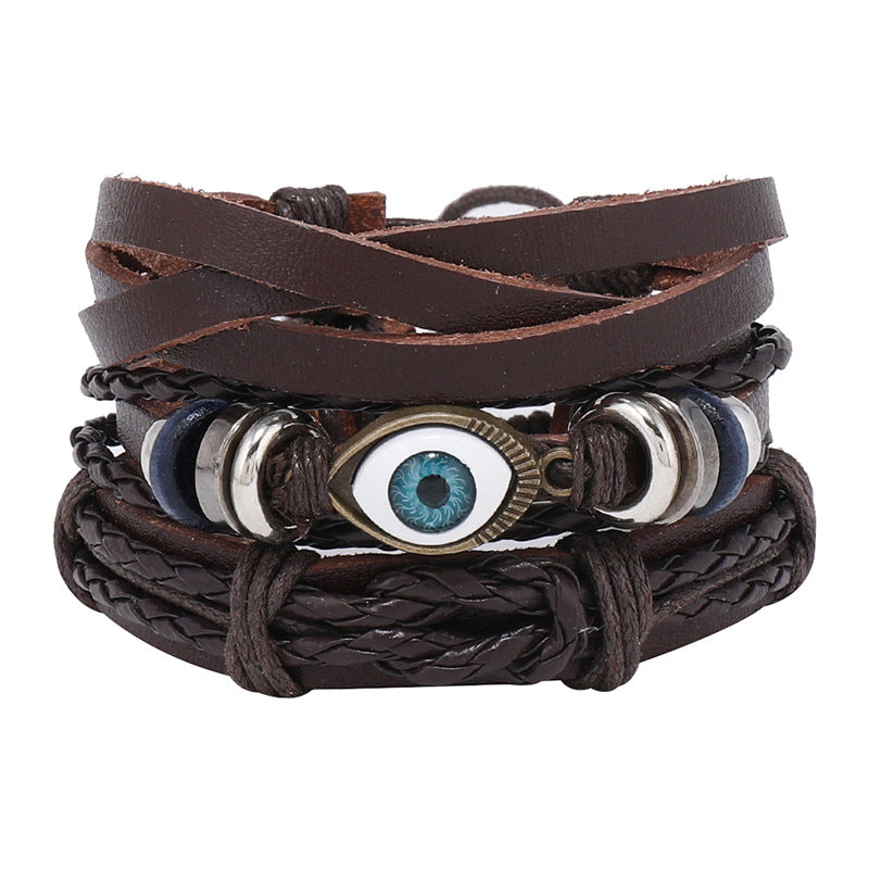 Wholesale Handwoven DIY Three-piece Set Multi-layered Vintage Eyes Men's Leather Bracelet