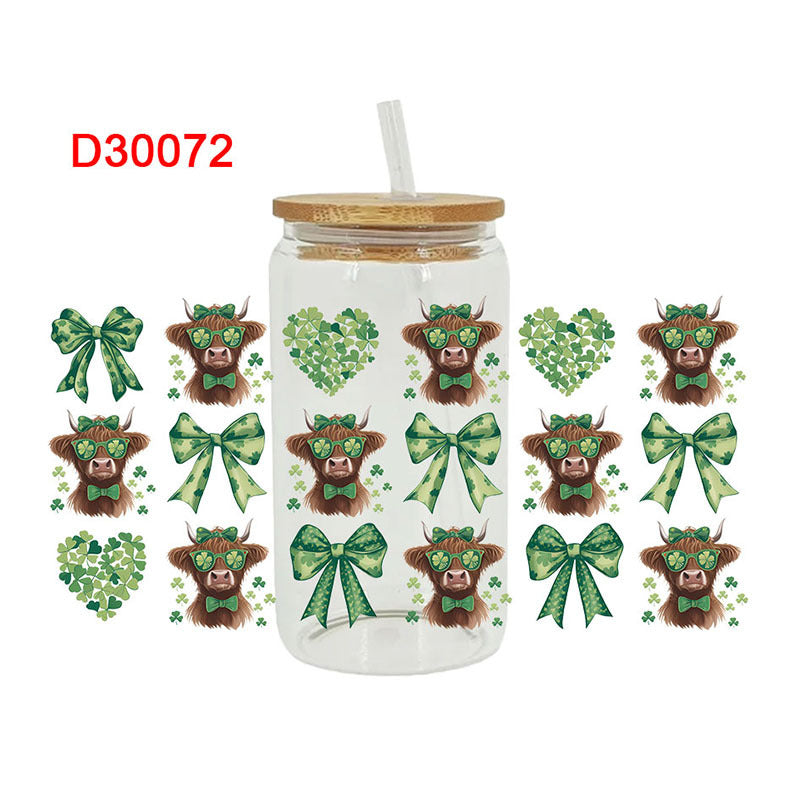 Wholesale Green Cartoon Bow 16oz Cup UV DTF Wraps
