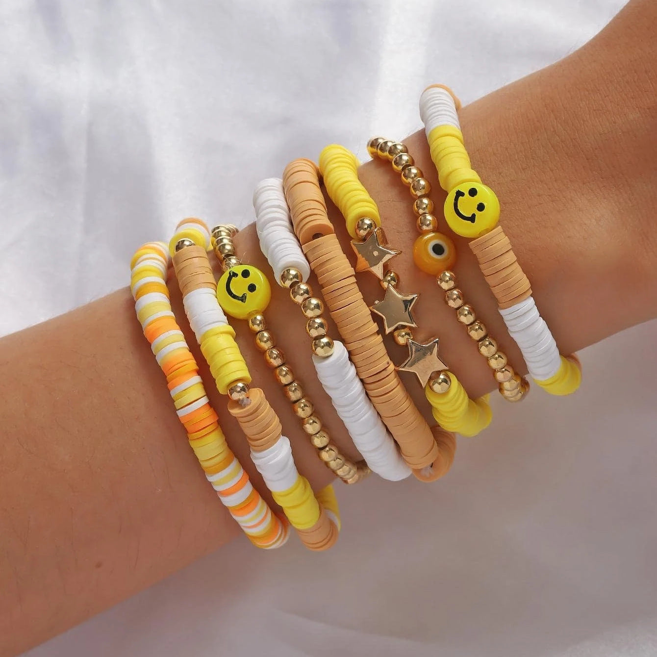 Wholesale bright yellow 8-piece set handmade soft yellow bracelet
