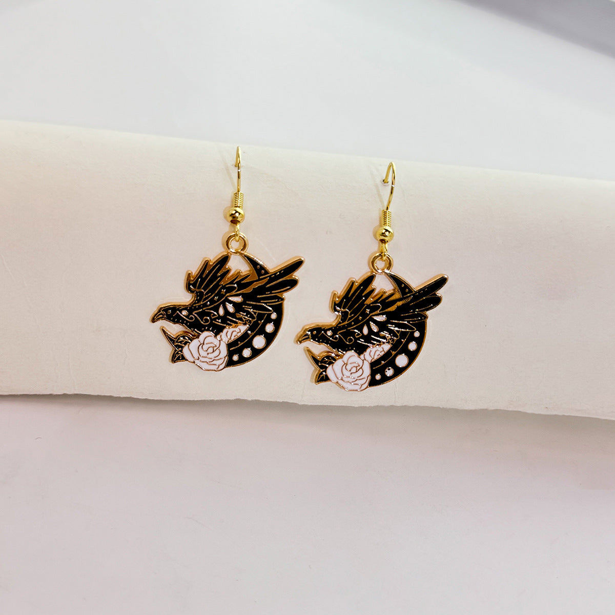 Wholesale Dark Style Cat Halloween Horror Funny Oil Drop Rose Phoenix Earrings