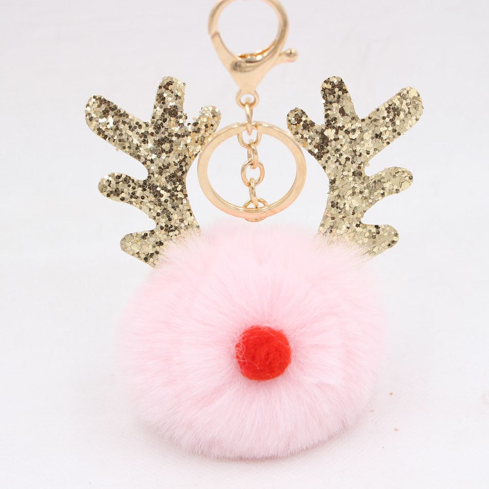 Wholesale Christmas Antler Plush Ball Keychain