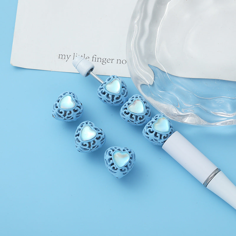 Wholesale 10pcs Alloy Hollow Love Cat's Eye Straight Hole Beads