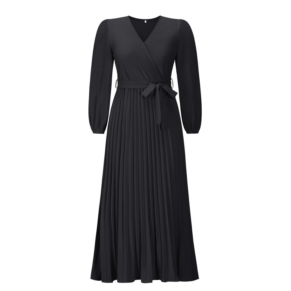 Wholesale V-neck Long Sleeve Pleated A-line Skirt