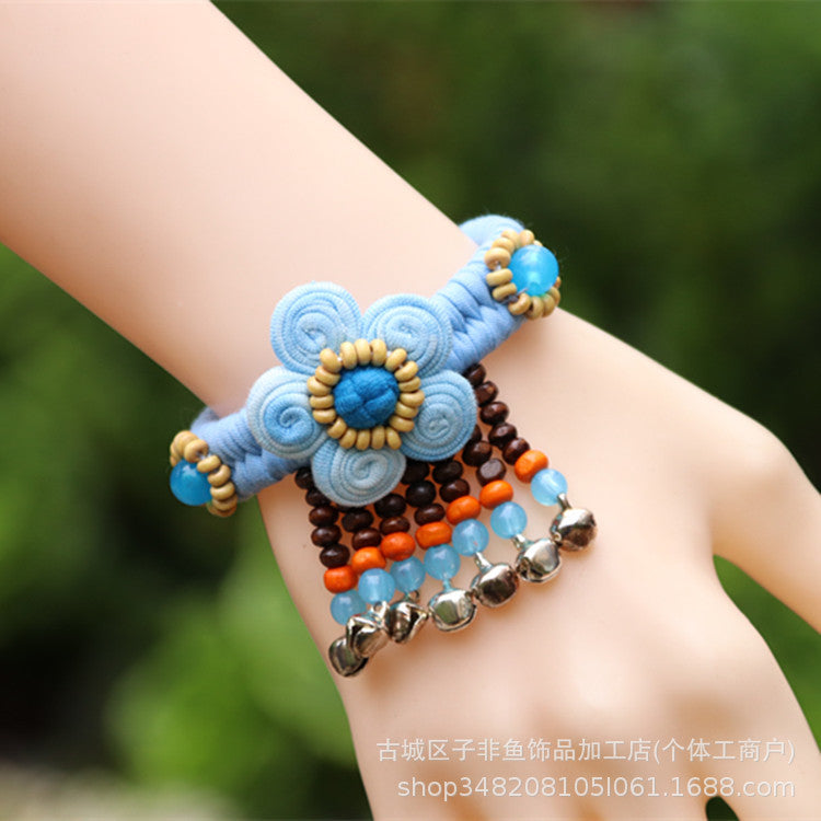 Wholesale Ethnic Style Tie-dye Hand-sewn Fabric Blue Dyed Blue Cloth Bracelet Jewelry