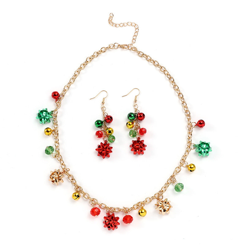 Wholesale Christmas Bell Necklace And Earring Set For Women Alloy Electroplated Love Heart Water Drop Pendant Jewelry Gift Set