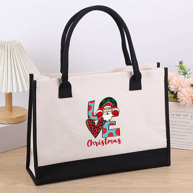 Wholesale Christmas Large Capacity Printed Canvas Shoulder Bag