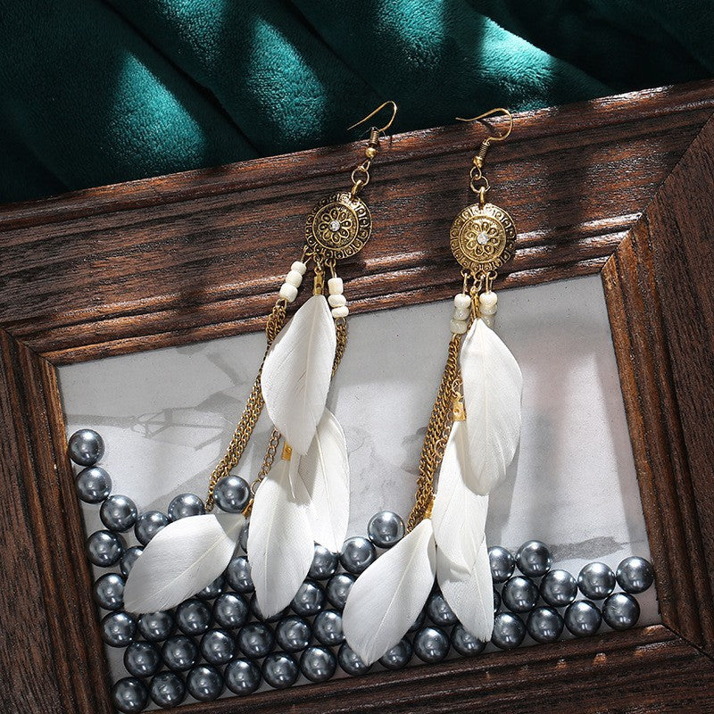 Wholesale Ethnic style super fairy high-end feather earrings
