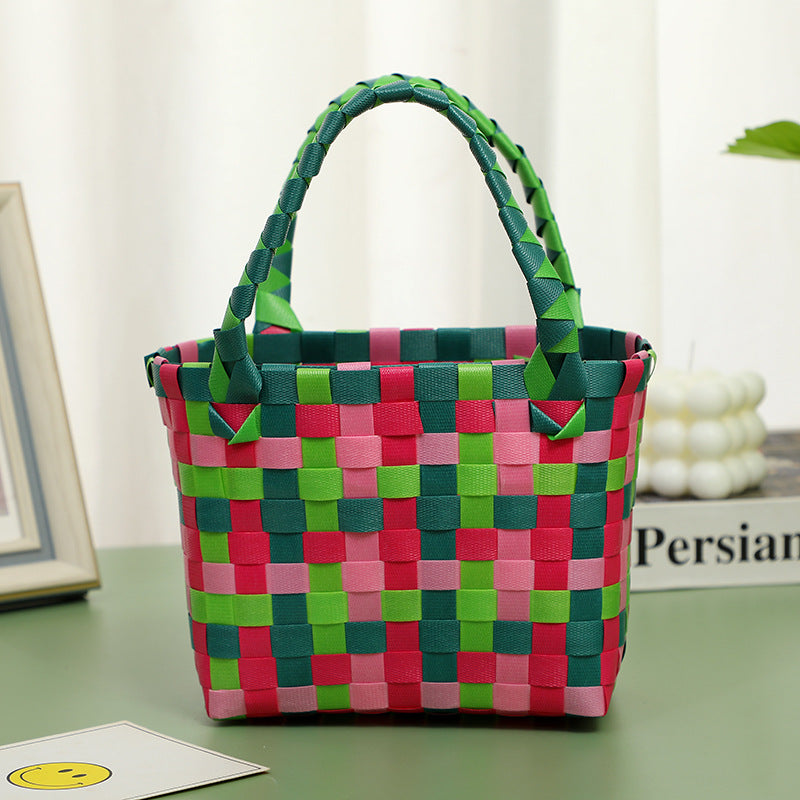 Wholesale Children's flower cute summer beach colorful literary hand-woven handbag