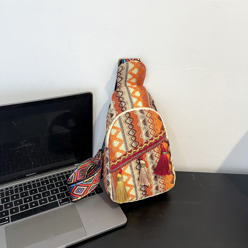 Wholesale Ethnic Tassel Woven Cotton Linen Shoulder Bag Messenger Bag