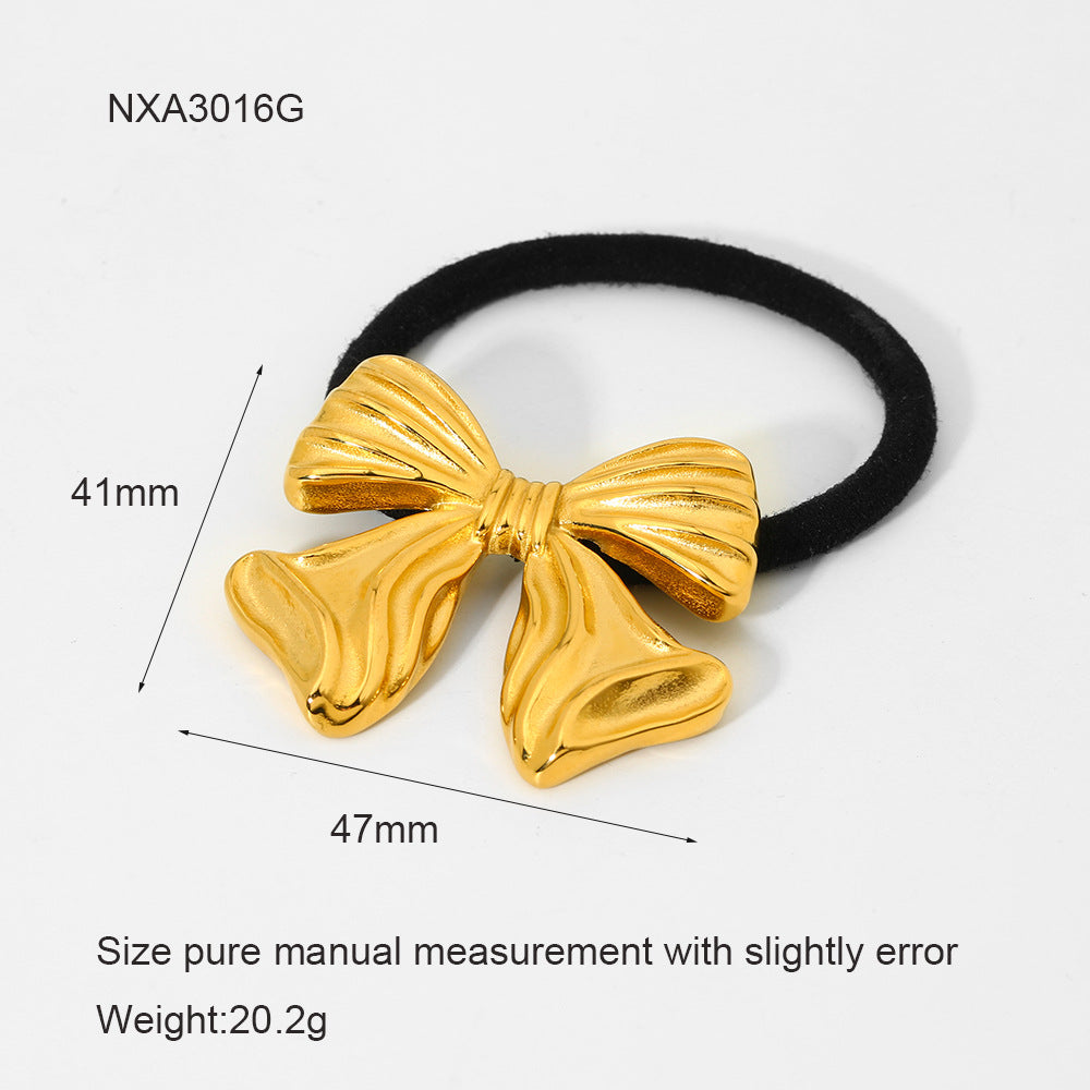 Wholesale Stainless Steel Metal High-grade Ins Rubber Band Love Bow Ponytail Hair Rope