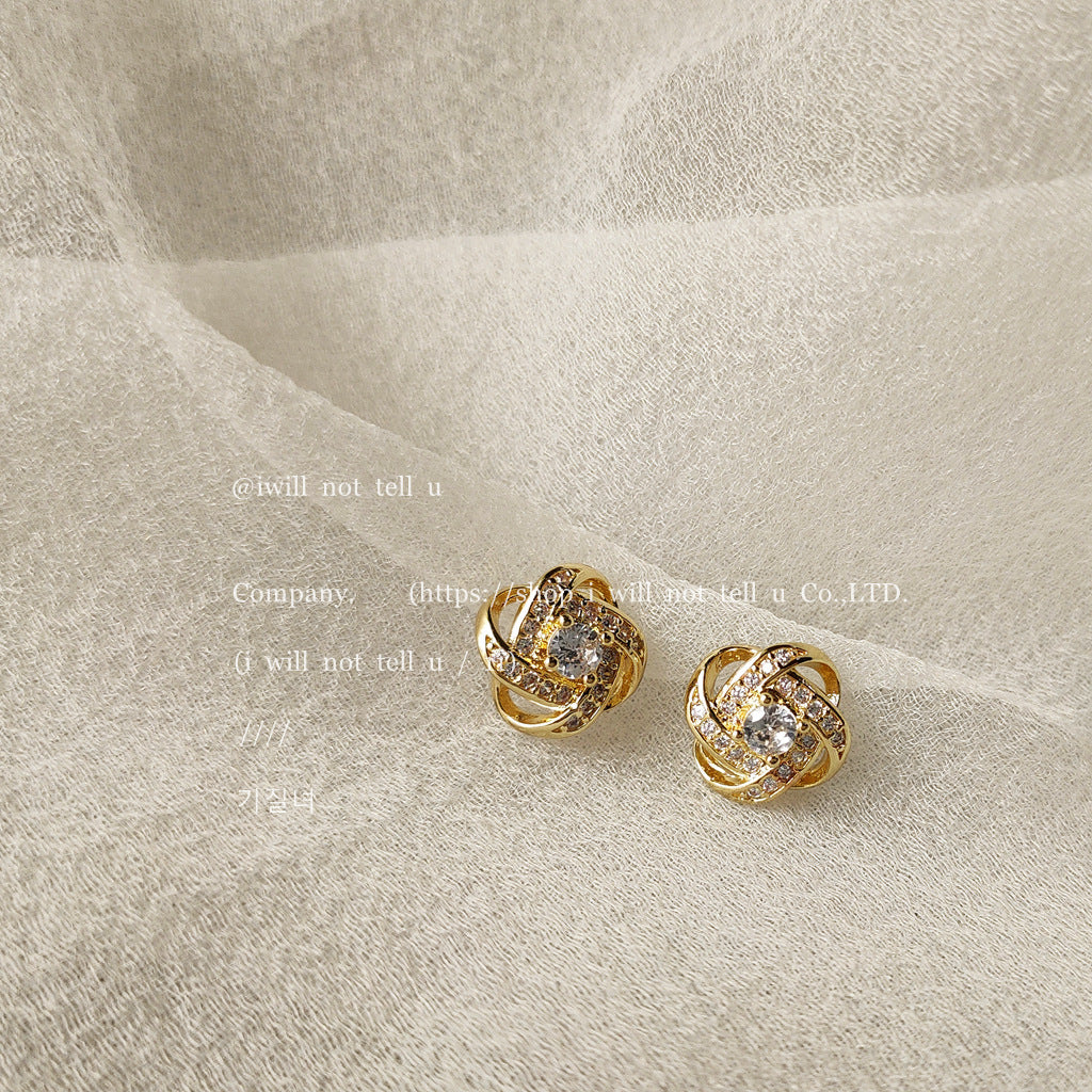 Wholesale Micro inlaid zircon spiral silver needle Ear Studs