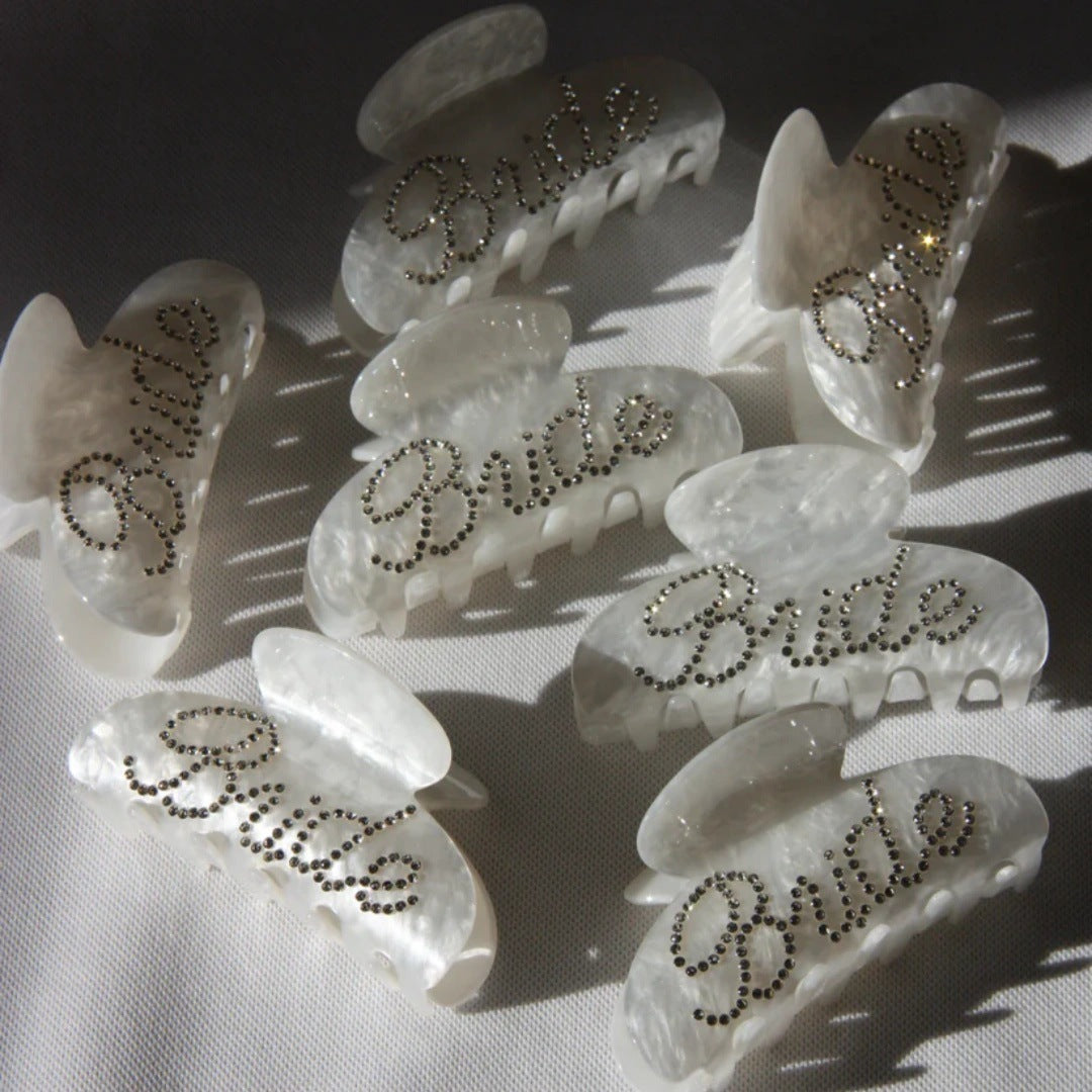 Wholesale Acrylic Hair Claw Clip With Rhinestone BRIDE Letter Women S Wedding Party Hair Accessory For Boutique Resale