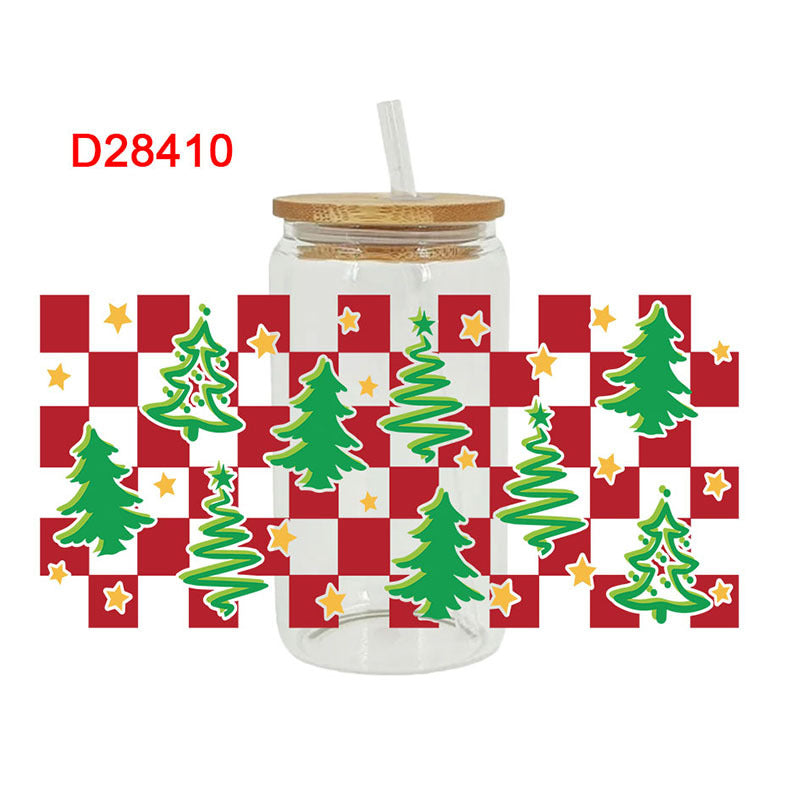 Wholesale Colorful Christmas Tree   16oz Cup UV DTF Wraps