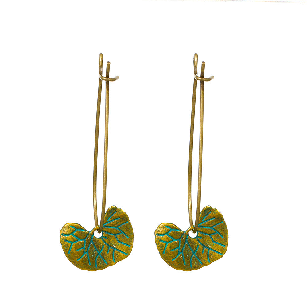 Wholesale Green Textured Leaves Reticulate Veined Leaves Alloy Earrings
