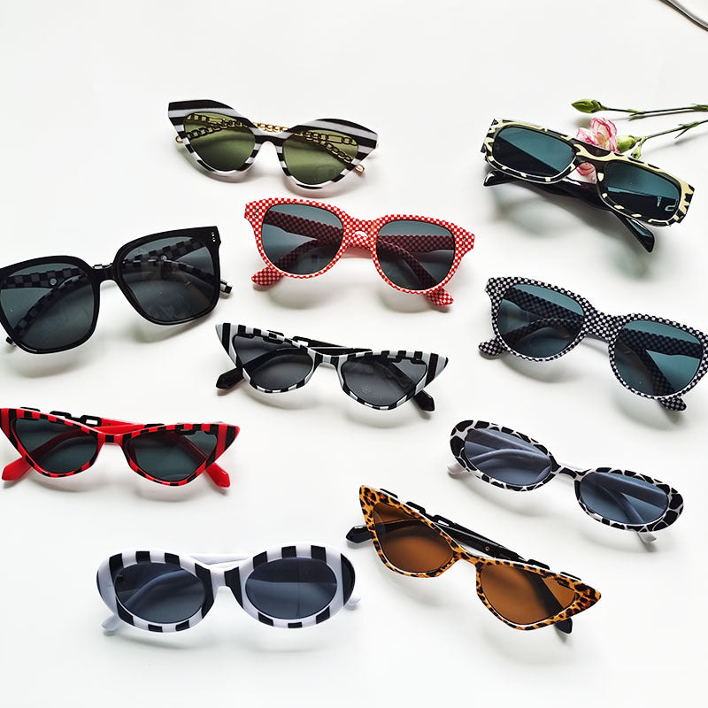 Wholesale Striped Cat Eye PC Small Frame Sunglasses